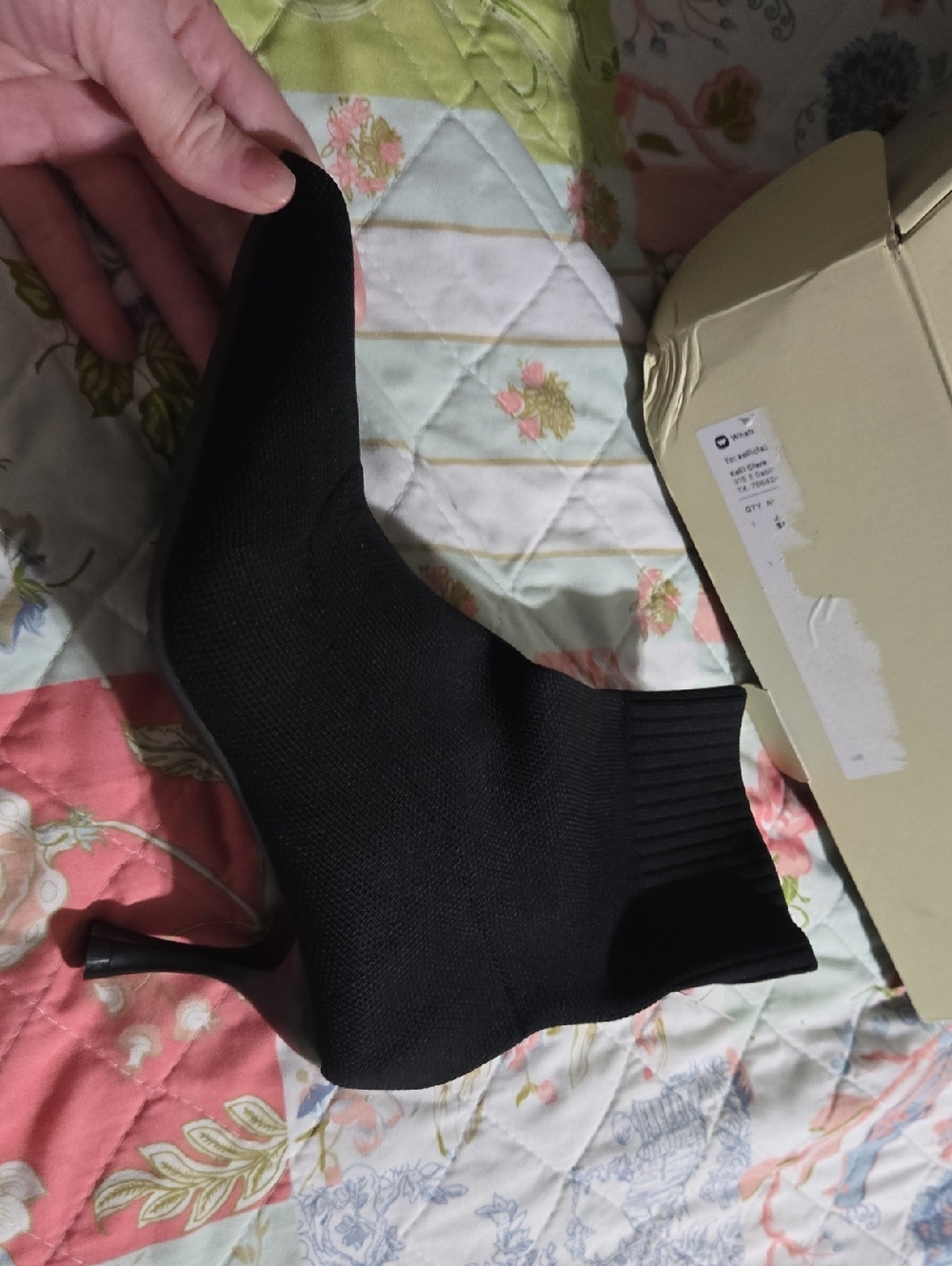 Black Knit Sock Bootie Heel